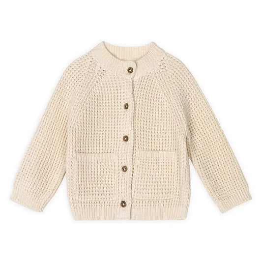 Avery Button & Pocket Chunky Sweater Knit Baby Cardigan