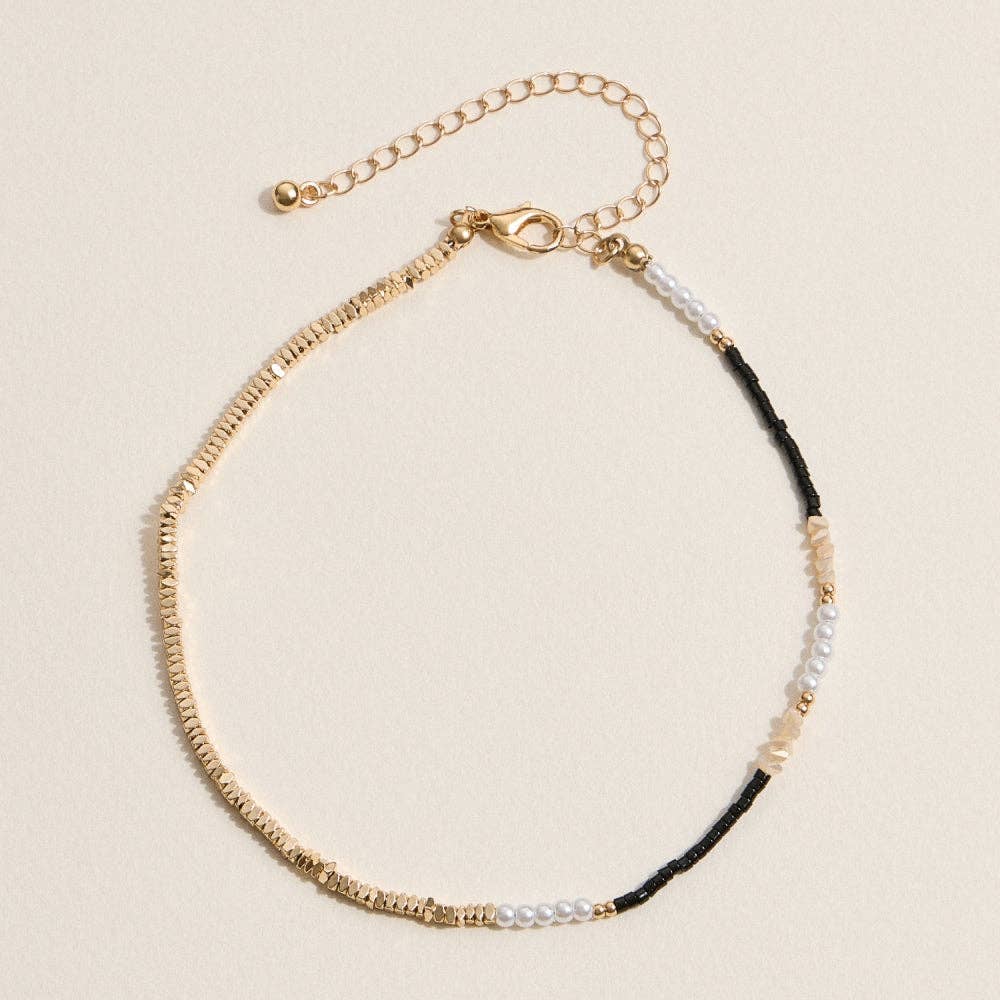 Beaded Anklets w/ Pearls + Gold Accents