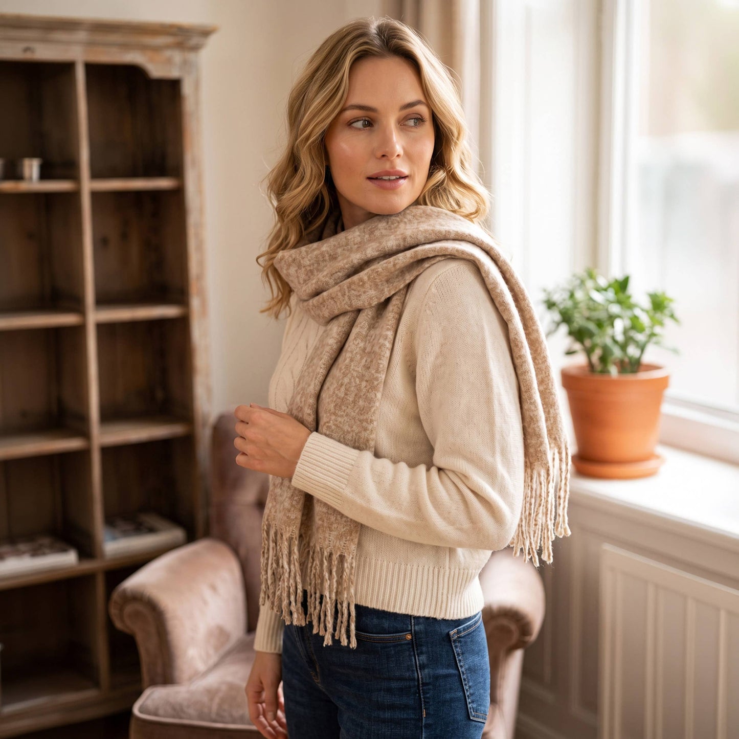 Oversized Melange Fringe Oblong Scarf