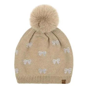 Mini Bling Bow Pom Pom Beanies