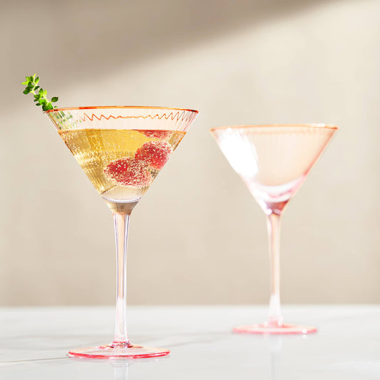 Vintage Blush Pink Gold Rim Martini Glasses