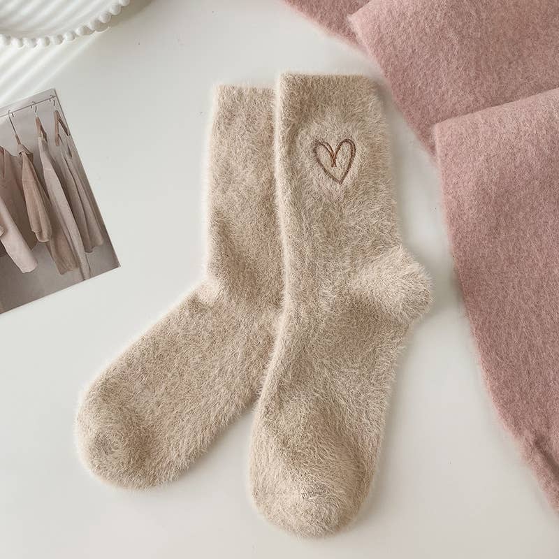 Warm Fuzzy Socks w/ Heart Embroidery