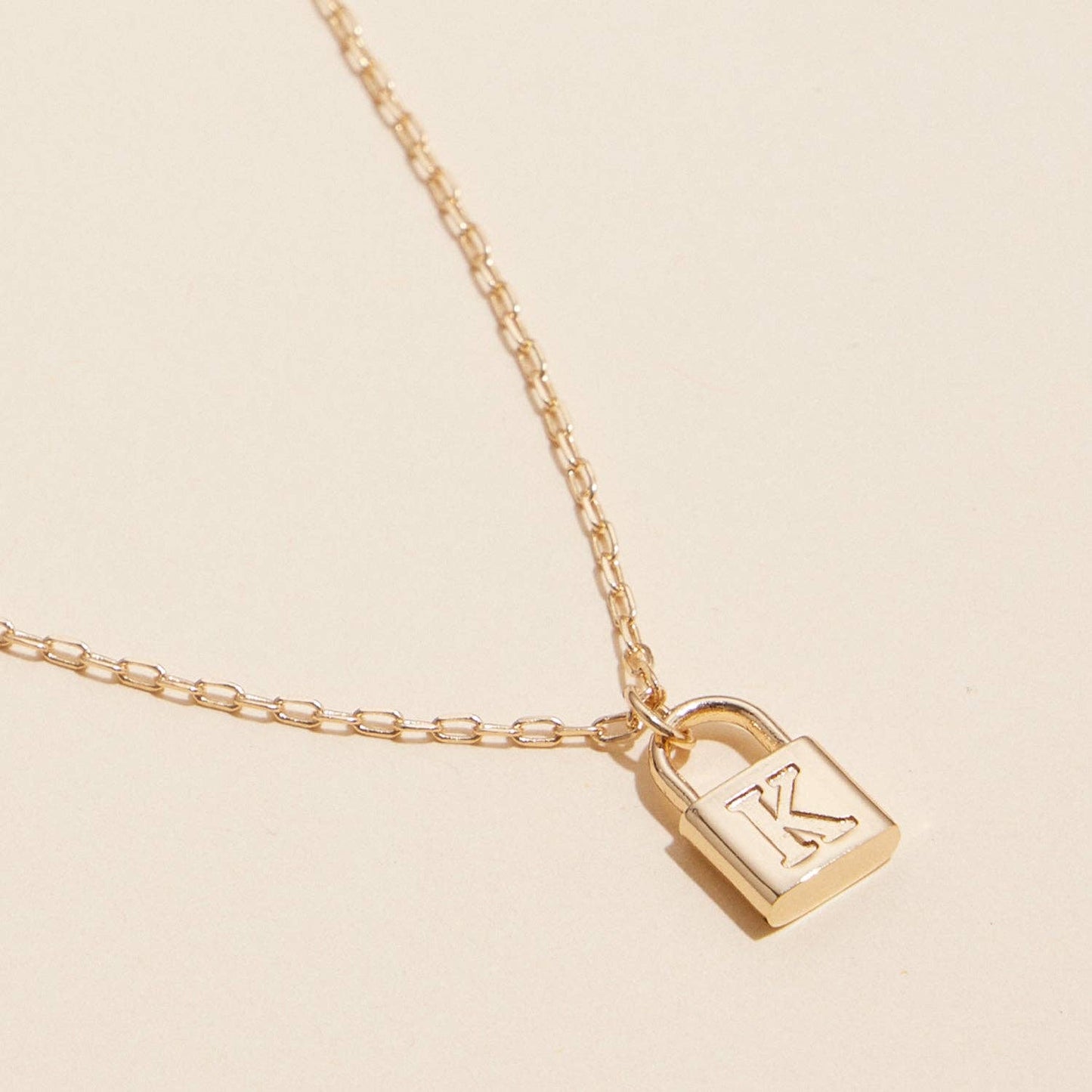 Golden Initial Lock Pendant Necklaces