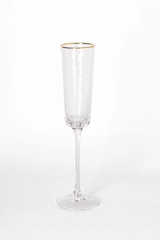 Clear Hammered Glassware w/ Gold Rim