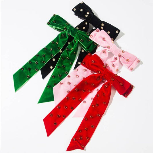 Rhinestone Stud Bow Ribbon Hair Clips