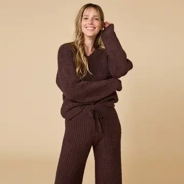 Marshmallow Waffle Weave V-Neck Lounge Top
