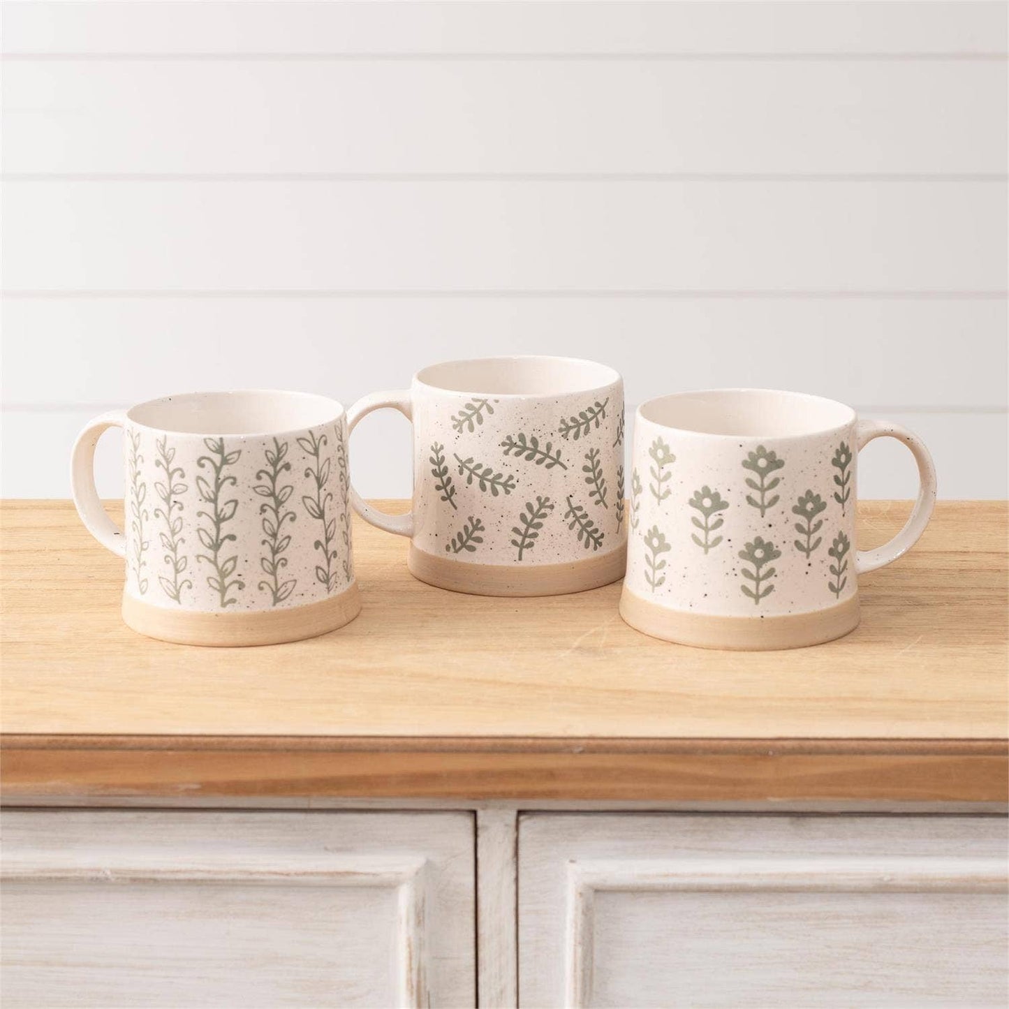 Leafy Sage Green Stoneware Mugs