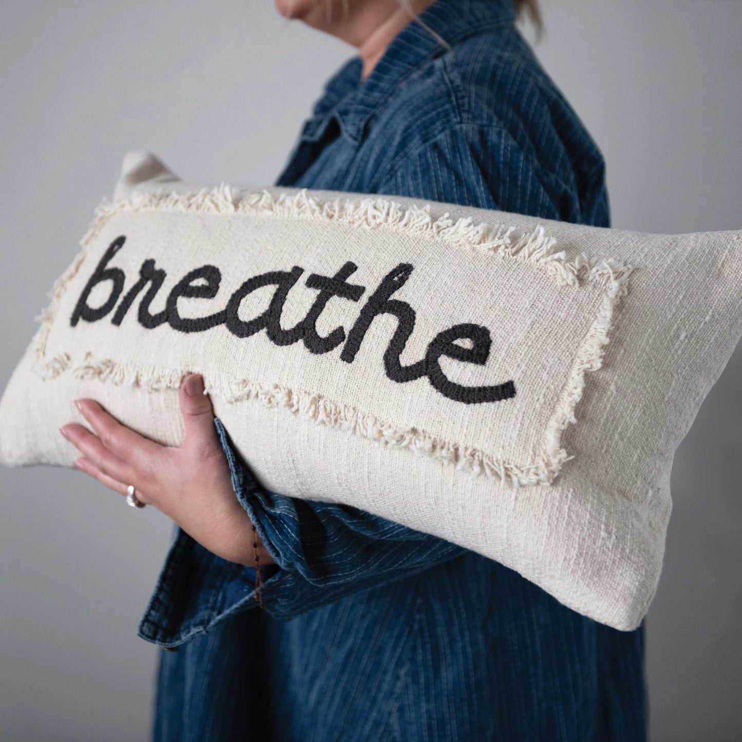 Breathe Embroidered Throw Pillow