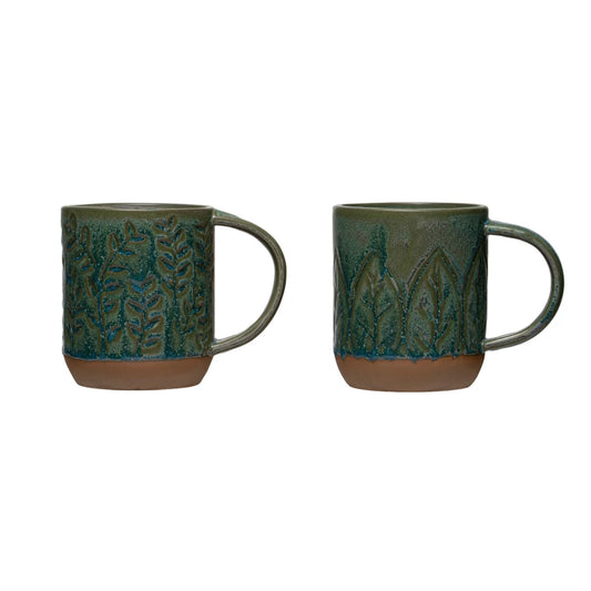 Emerald Debossed Stoneware Mugs
