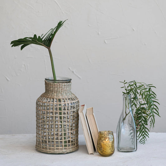 Glass Vase Hurrican w/ Woven Sleeve