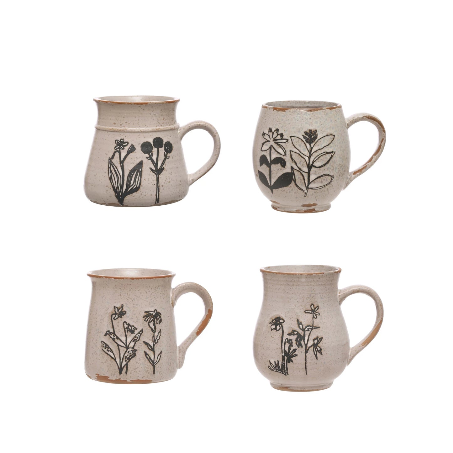 Debossed Stoneware Floral Mugs
