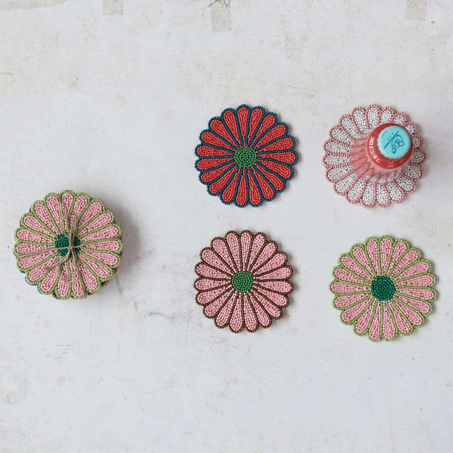 Glass Beaded Flower Coasters