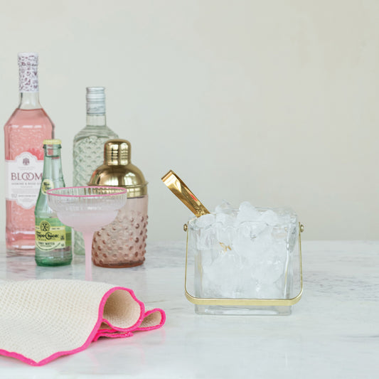 Textured Glass Ice Bucket w/ Tongs