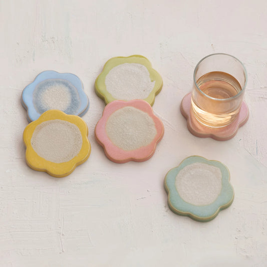 Pastel Crackle Glaze Flower Coasters