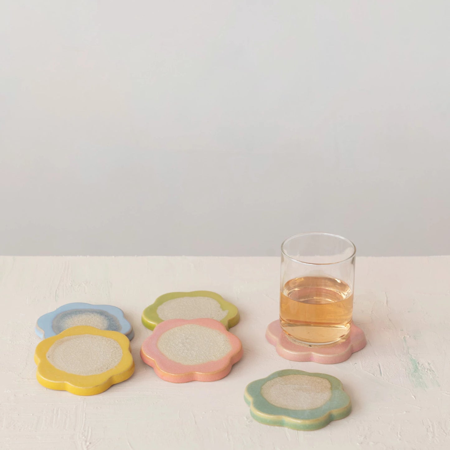 Pastel Crackle Glaze Flower Coasters