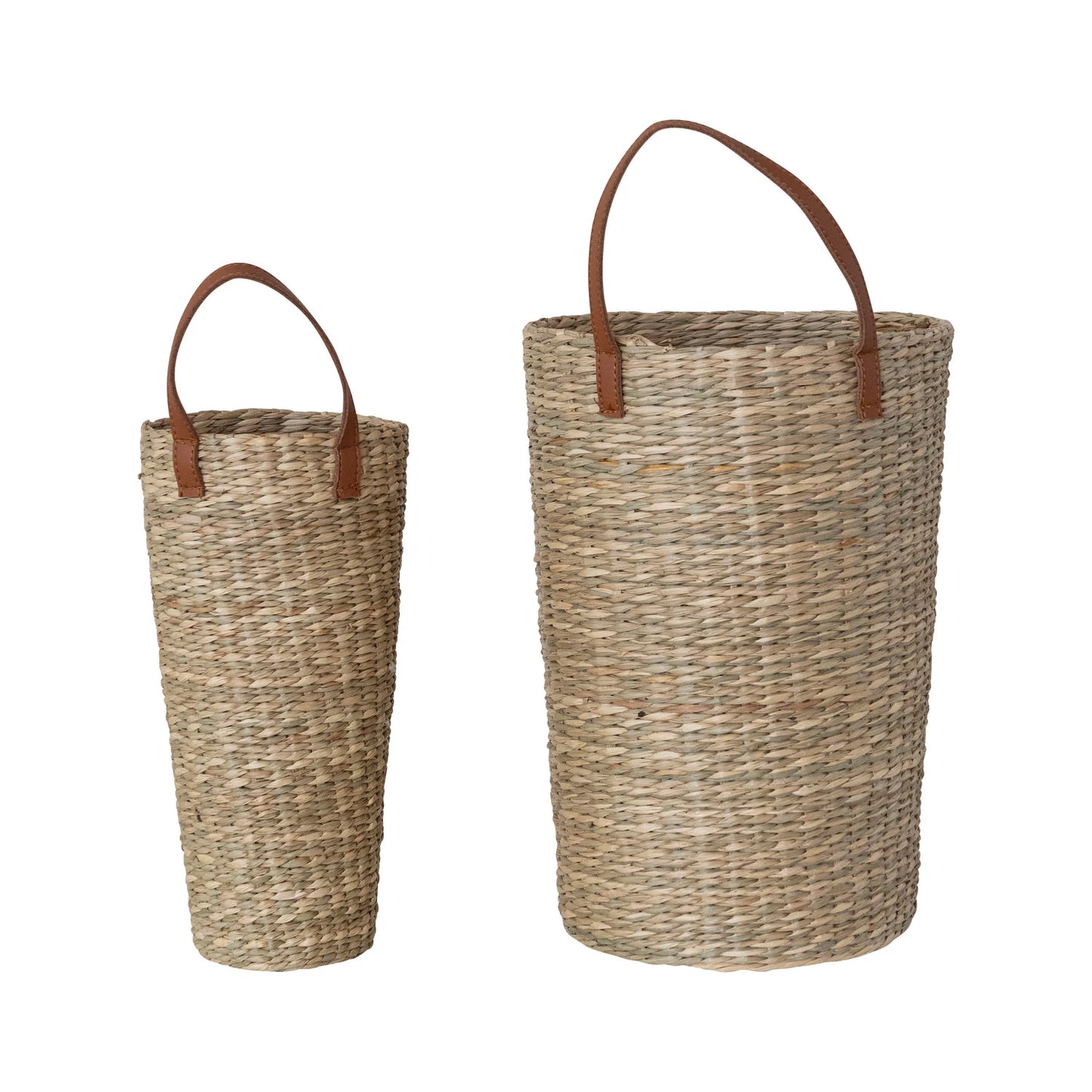 Hand-Woven Seagrass Baskets w/ Faux Leather Handle