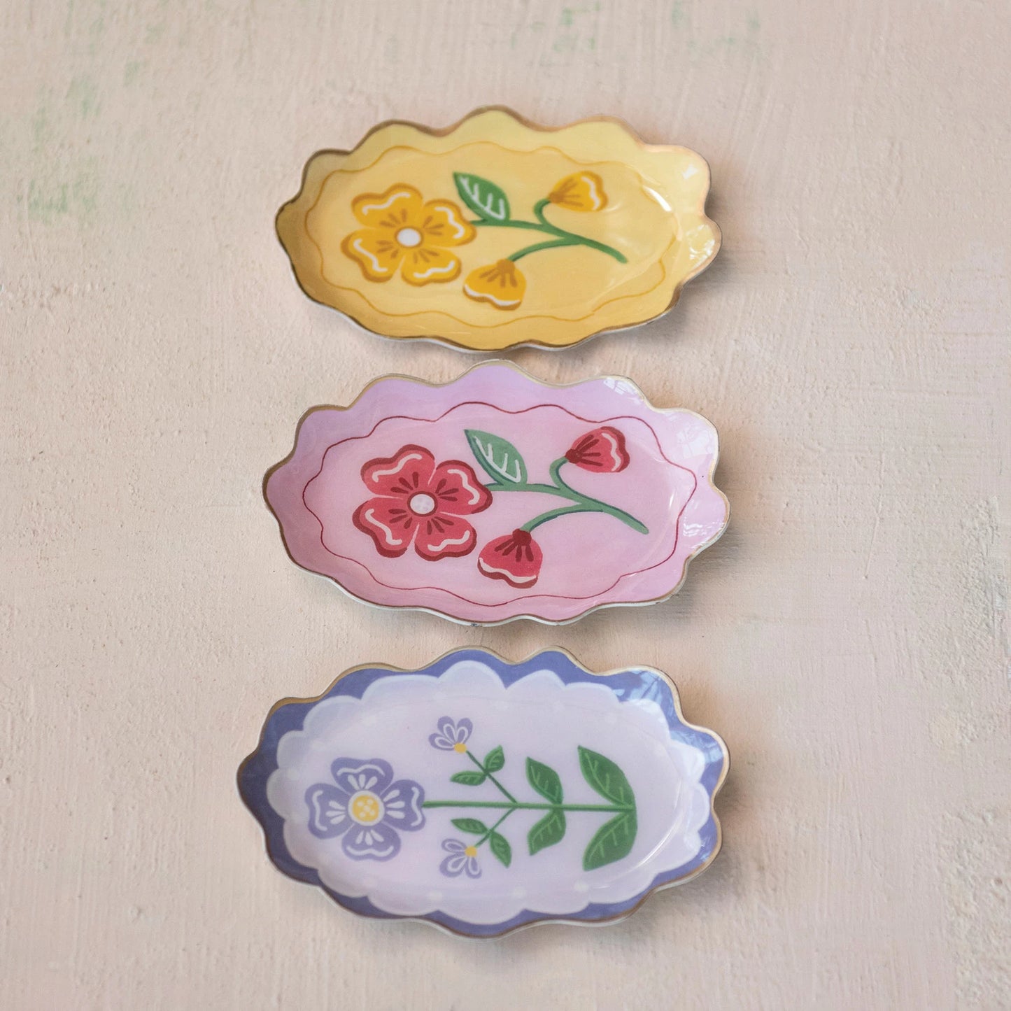 Enameled Flower Scalloped Tray
