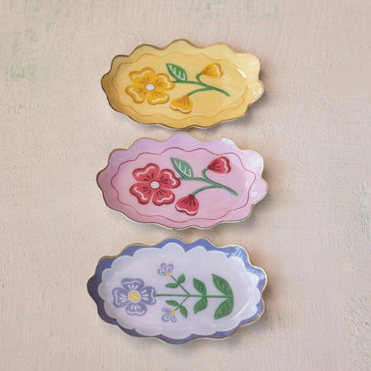 Enameled Flower Scalloped Tray