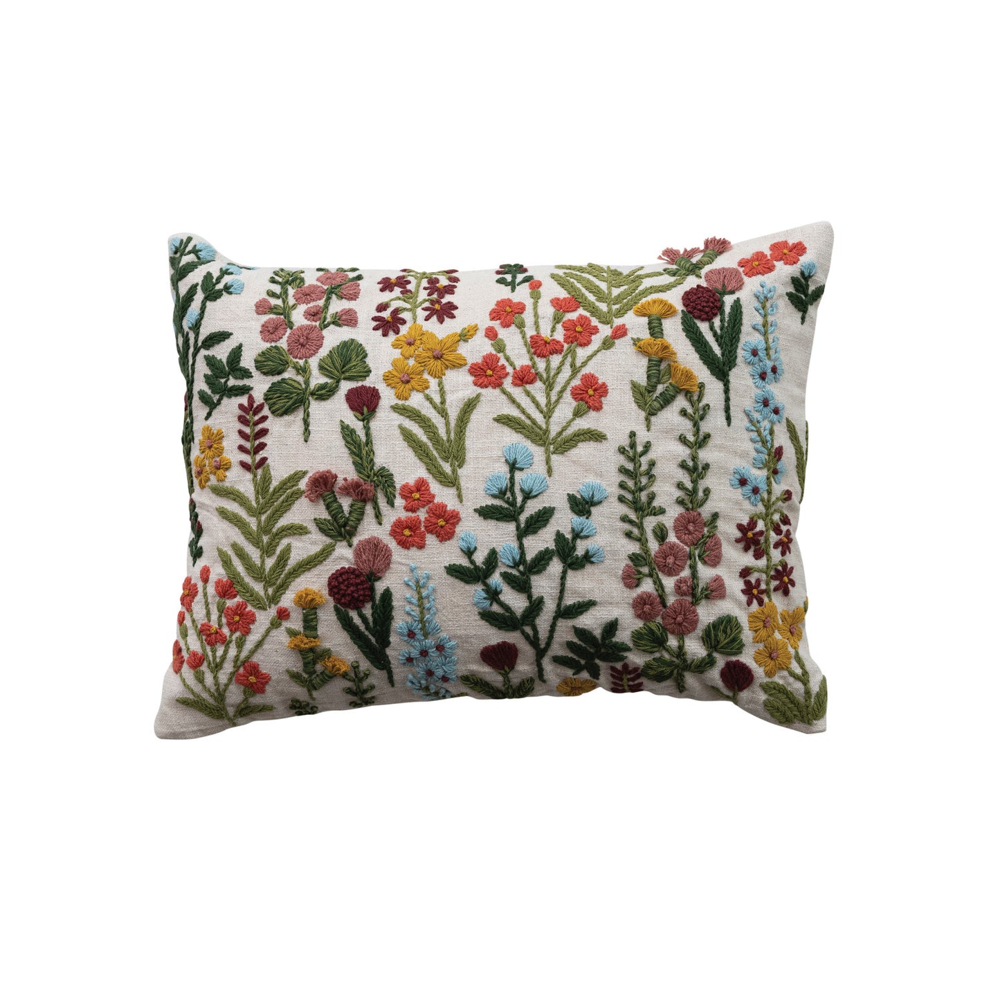 Lumbar Pillow w/ Hand-Embroidered Flowers