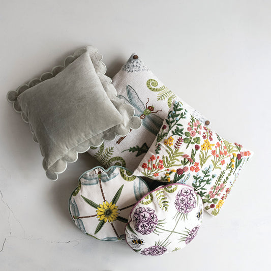 Lumbar Pillow w/ Hand-Embroidered Flowers