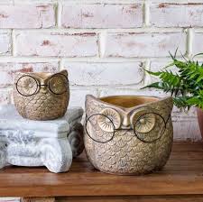 Gold Owl Planters w/ Glasses