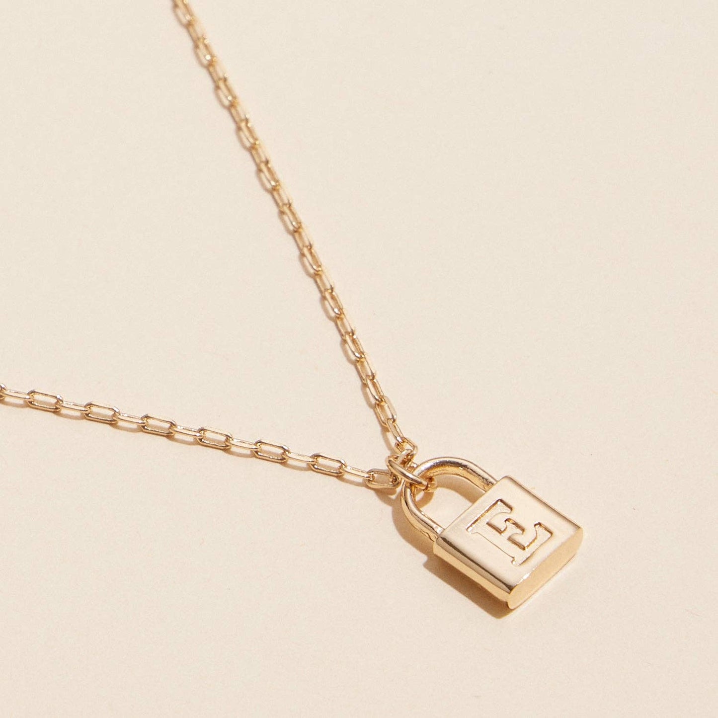 Golden Initial Lock Pendant Necklaces