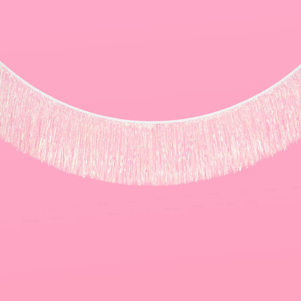 White Iridescent Fringe Banner