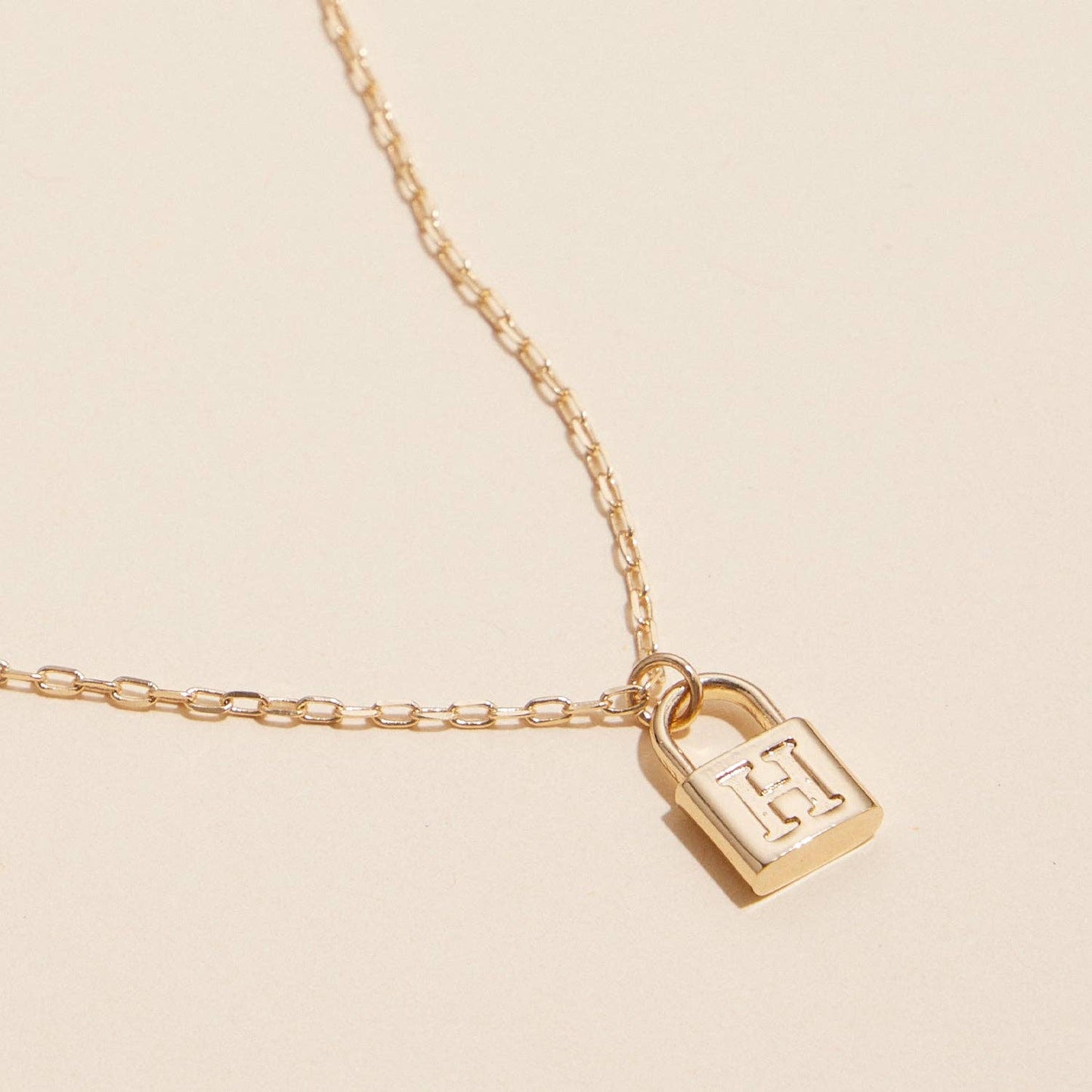 Golden Initial Lock Pendant Necklaces