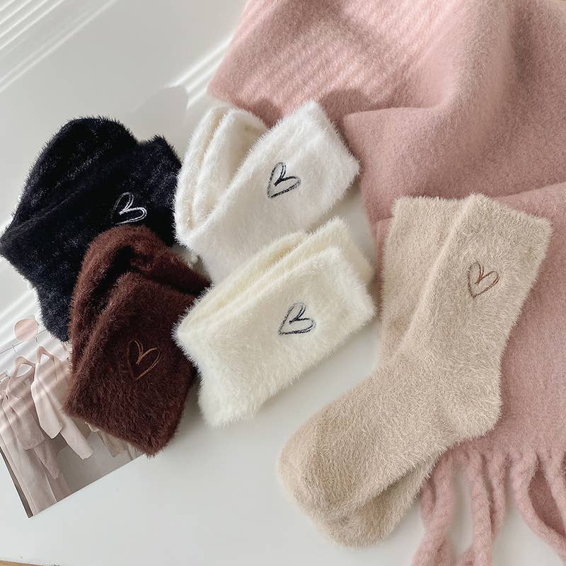 Warm Fuzzy Socks w/ Heart Embroidery