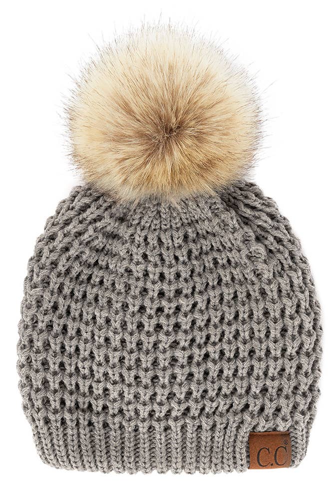 Waffle Stitch Pattern Pom Beanies
