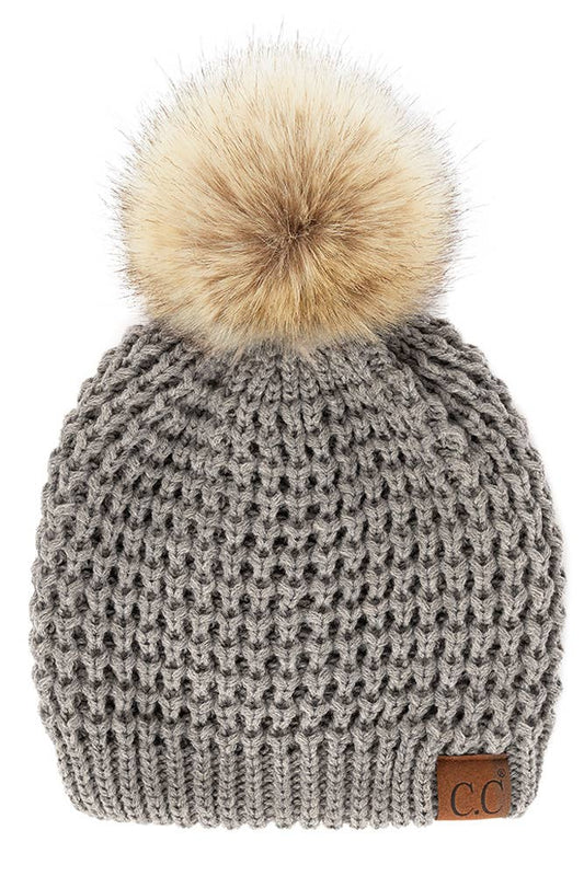 Waffle Stitch Pattern Pom Beanies
