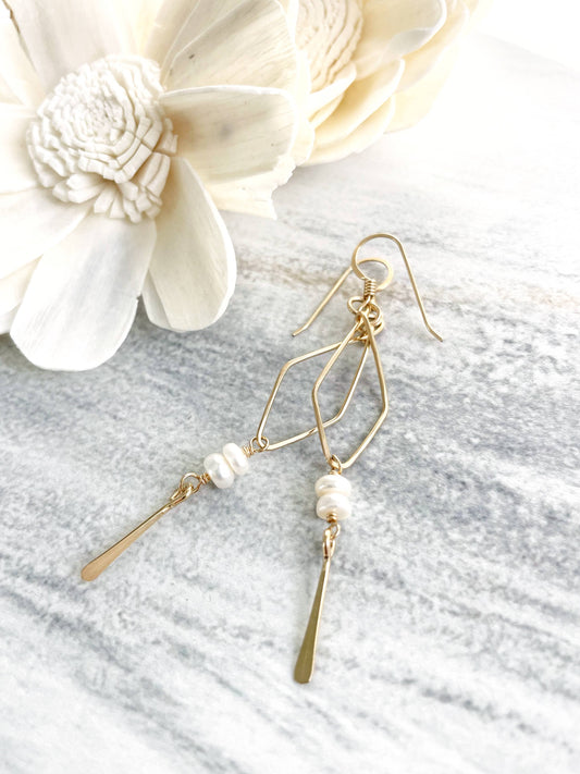 Small Diamond Hoop Pearl Fringe | 14kt Gold Filled