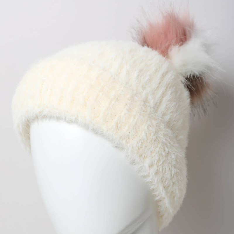 Faux Mohair Beanie w/ Pom