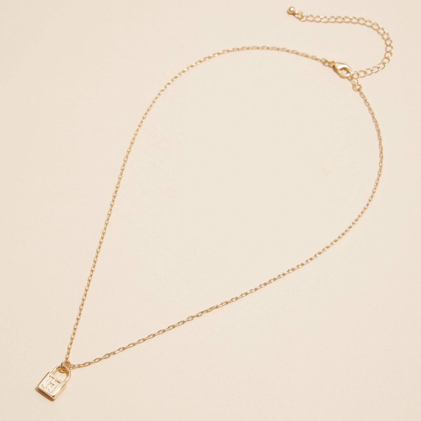 Golden Initial Lock Pendant Necklaces
