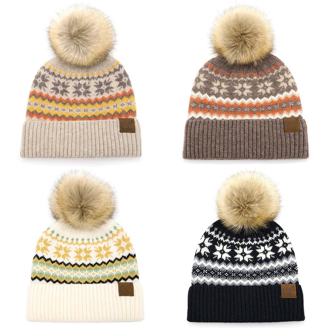 Nordic Fair Isle Beanie w/ Pom-Pom