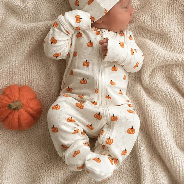 Fall Themed Organic 2-Way Zip Footie