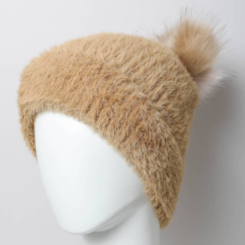 Faux Mohair Beanie w/ Pom