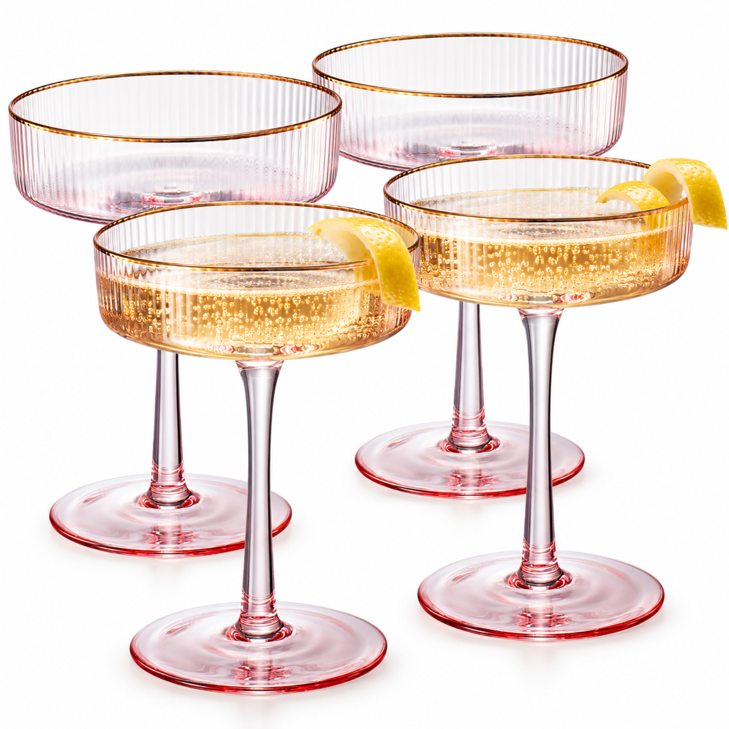 Blush Ribbed Coupe w/ Gold Rim