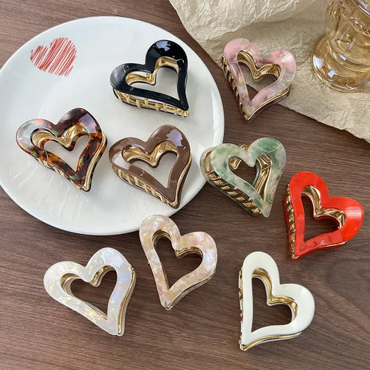 Hollow Heart Acetate Hair Claw Clips