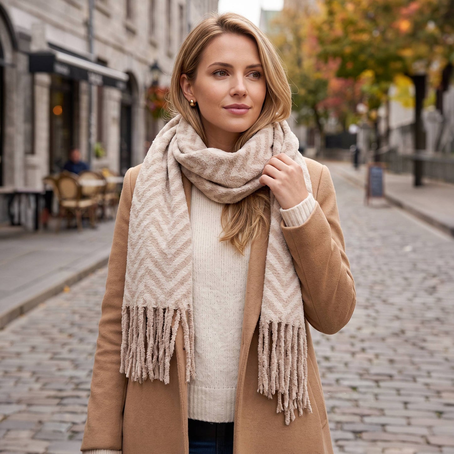 Geometric Herringbone Fringe Scarf