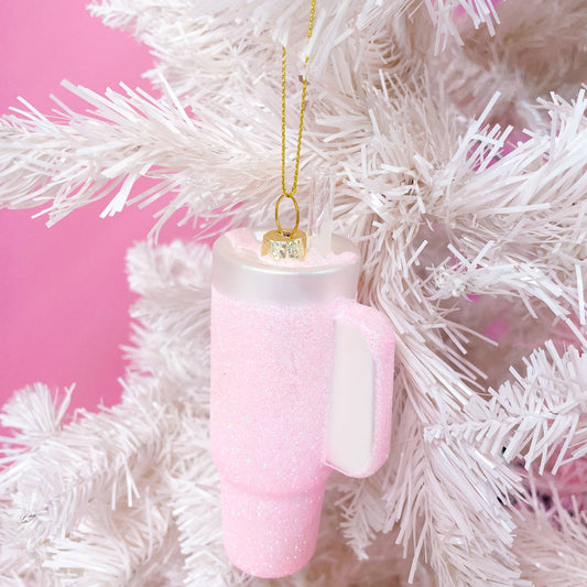 Pink Glittered Tumbler Ornament