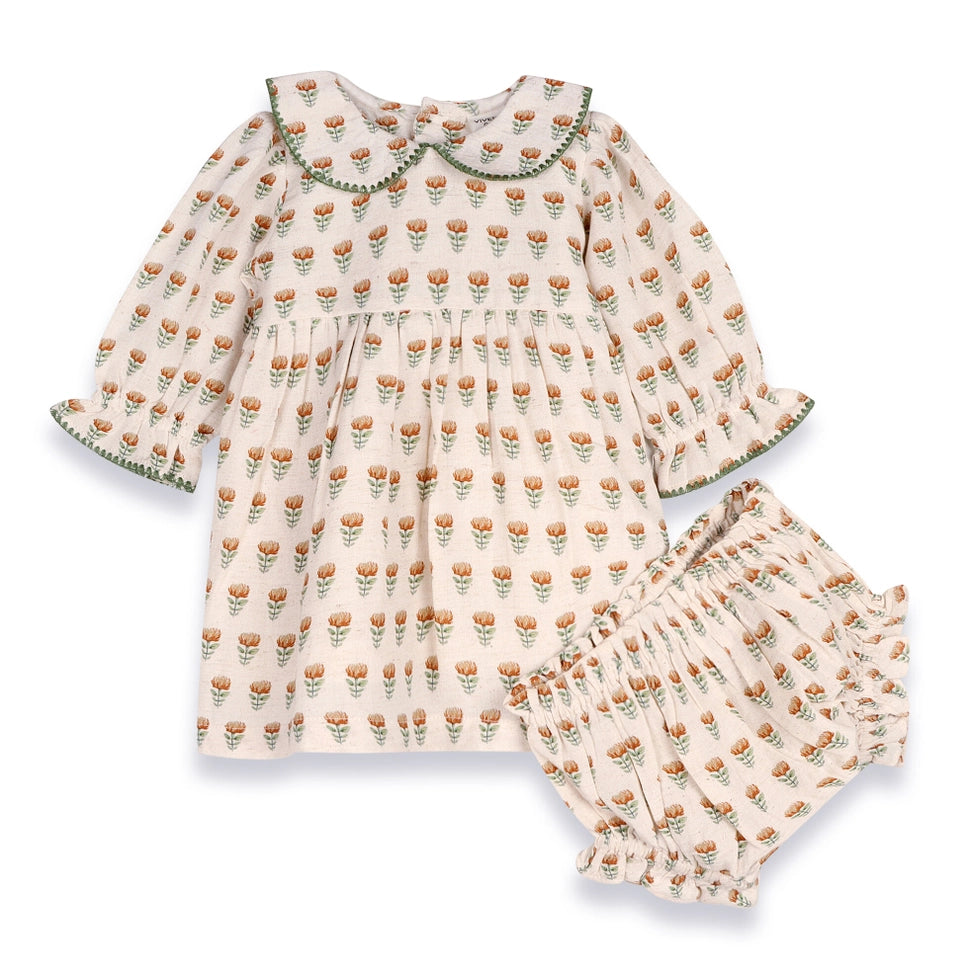 Ina Block Print Floral Dress & Bloomer