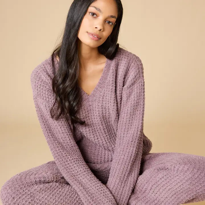 Marshmallow Waffle Weave V-Neck Lounge Top