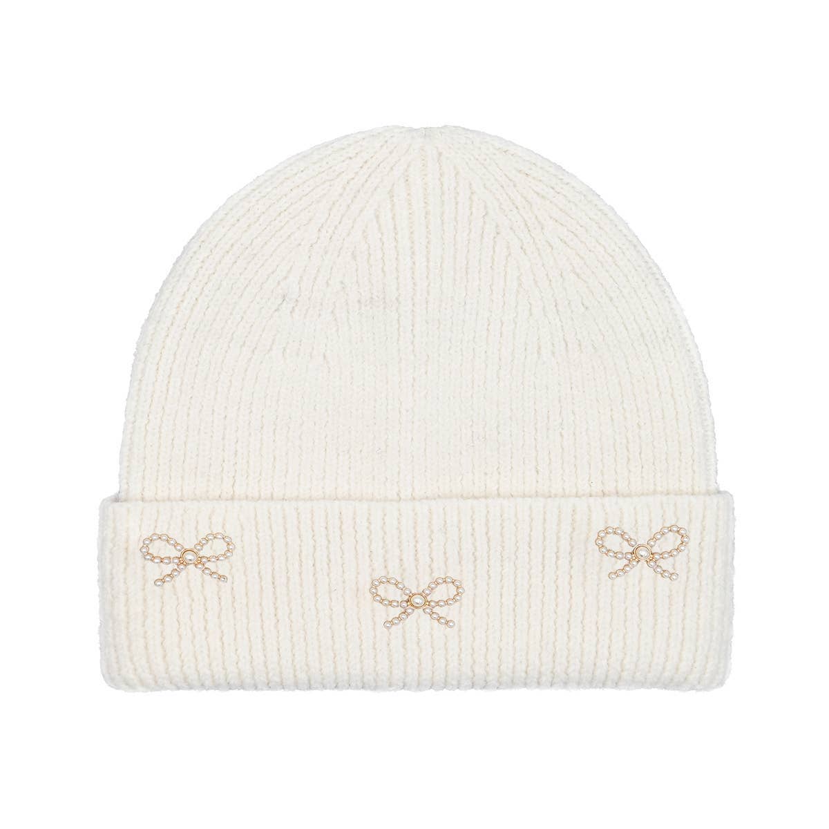 Pearl & Bow Charms Ribbed Beanie