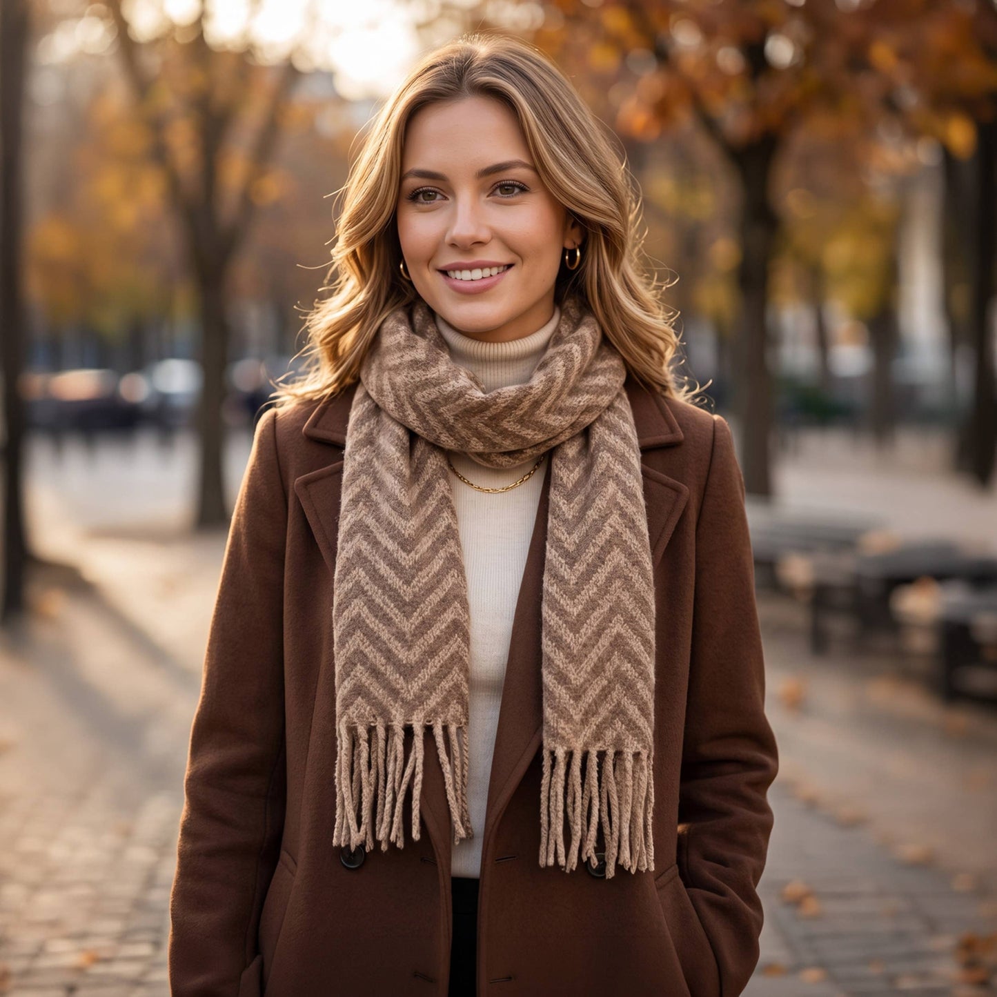 Geometric Herringbone Fringe Scarf