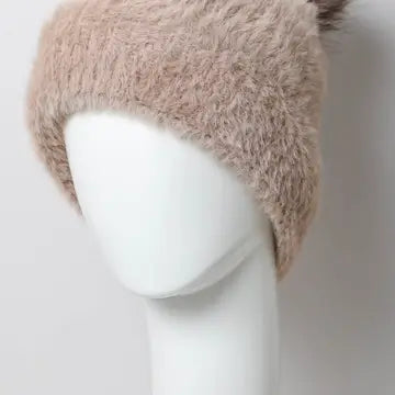 Faux Mohair Beanie w/ Pom