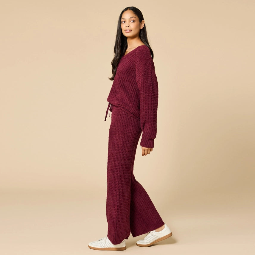 Marshmallow Waffle Weave V-Neck Lounge Top