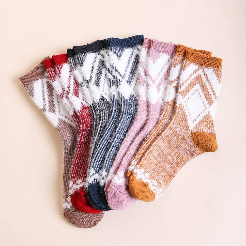 Faux Mohair Diamond Pattern Socks