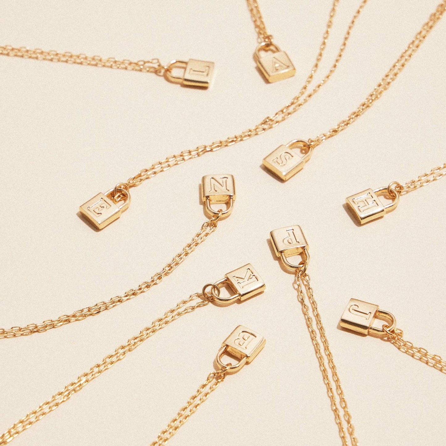 Golden Initial Lock Pendant Necklaces