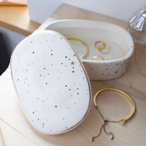 Ceramic Moon & Dots Trinket Box